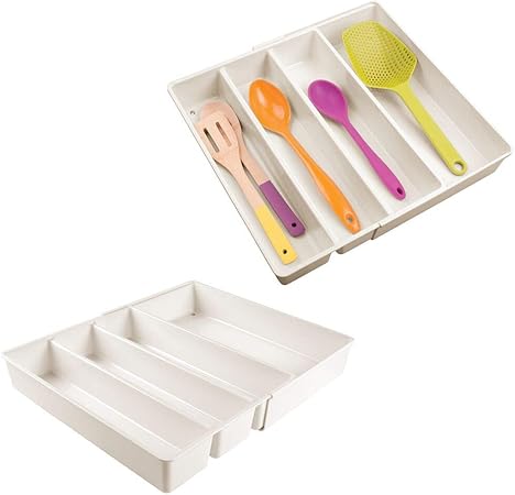 Mdesign Adjustable Expandable 4 Compartment Kitchen Cabinet Drawer Organizer Divided Sections For Cutlery Serving Spoons Cooking Utensils Gadgets Bpa Free Food Safe 2 Pack Cream Amazon Co Uk Diy Tools
