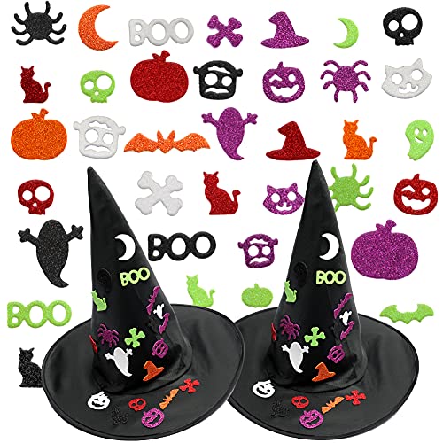 AMOR PRESENT Halloween Foam Stickers, 500 PCS Glitter Foam Craft with Witch Hat Self Adhesive Shape Craft for Kids Toddlers 3D Stickers for Pumpkin Decor, Cards, Craft Projects, Halloween Party Decorations