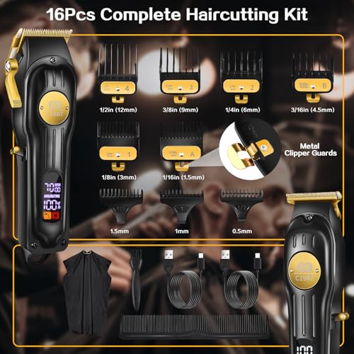 CIICII Men's Hair Clipper and Hair Machine Kit, Professional Wireless Hair Clipper for Hair Cutting (USB Rechargeable Adjustable Beard & Trimmer) Hair Clipper for Home Salon