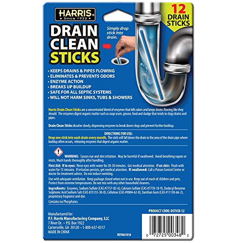 Harris Drain Clean Sticks, Drain Clog Remover and Odor Eliminator for
