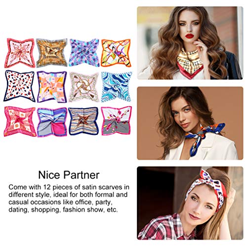 Vbiger 12pcs Women Small Square Satin Scarf Mixed Neck Head Scarf Set 19.7 x 19.7 inches
