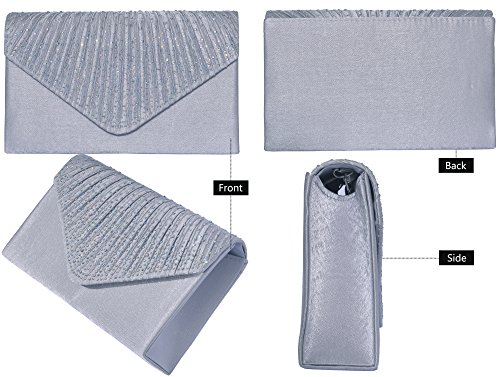 Outrip Women's Evening Bag Clutch Purse Glitter Party Wedding Handbag with Chain (B Silver) - Thumbnail 2