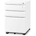 Guizeeopo 3 Drawer File Cabinet with Lock, File Cabinets for Home Office,Under Desk Cabinet, Locking File Cabinet for A4/Letter/Legal, Fully Assembled Expect Casters, Matte White