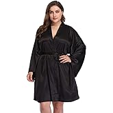 Women's Plus Size Short Satin Kimono Robes Sleepwear Bathrobes Silky Dressing Gown