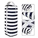 JEMIA Single Compartments Collection 1 Independent Zipper Chambers with Handle Strap Carrying Case (Blue White Stripes, Canvas, Medium)