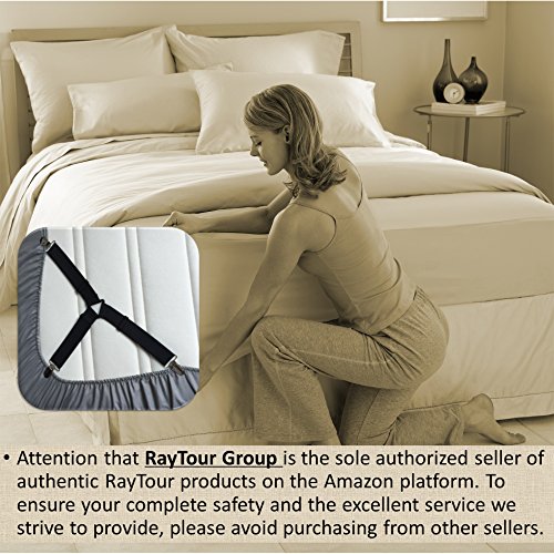 RayTour Bed Sheet Holder Straps, Adjustable Bed Sheet Fastener and 3 Way Mattress Cover Holder Fasteners The Triangle Bed Sheet Keeper with Heavy Duty Grippers Clips (Triangle – Black- Set of 4)