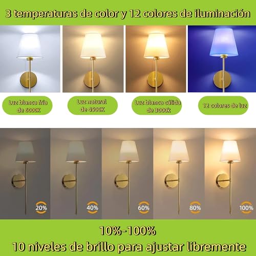 Nuevos Apliques de pared recargables (2 Piezas, 10000mAh c/u), 15 Colores, 10 Niveles de Brillo. Lamparas de pared inalámbricas con control remoto, perfectas como lámparas de pared interior de casas.