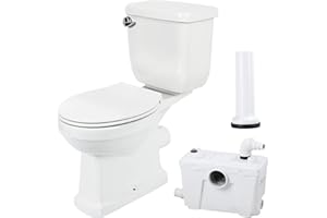 FLODREAM Macerating Upflush Toilet with Pump for Basement Room, 4 Water Inlets Sewage Pump for Kitchen Shower Sink Bathtub, 21ft Vertical Pumping, Non-clog Design, Elongated Bowl, Two Piece Toilet Kit