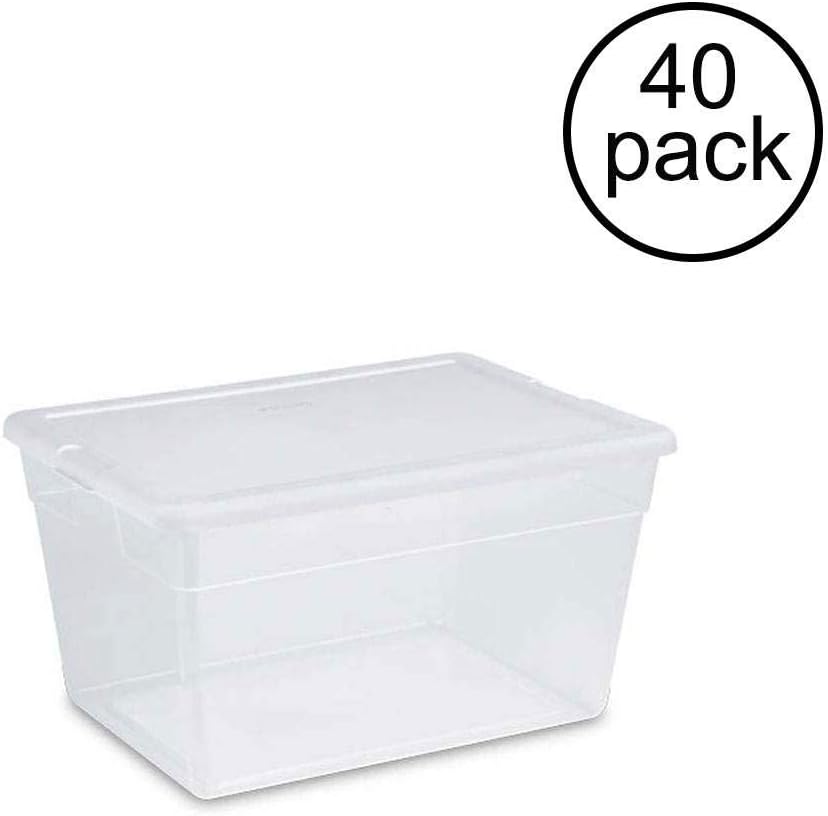 Sterilite 41 Quart 39 Liter Underbed Storage Box Clear With White Lid Pack Of 6