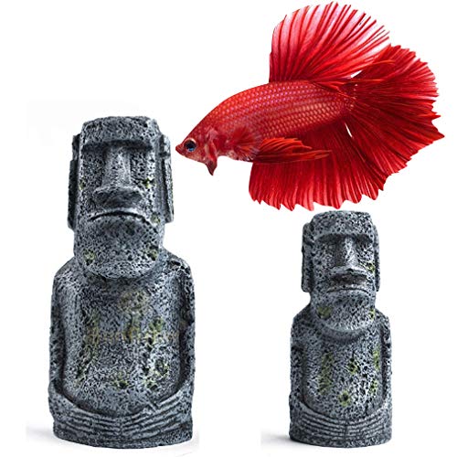 SunGrow Easter Island Aquarium Ornaments, 7 Inches and 5 Inches, Resin Replicas of World Famous Moai Statues, Great for Freshwater and Saltwater Fish Tanks, Terrariums and Vivariums, 2 Pack