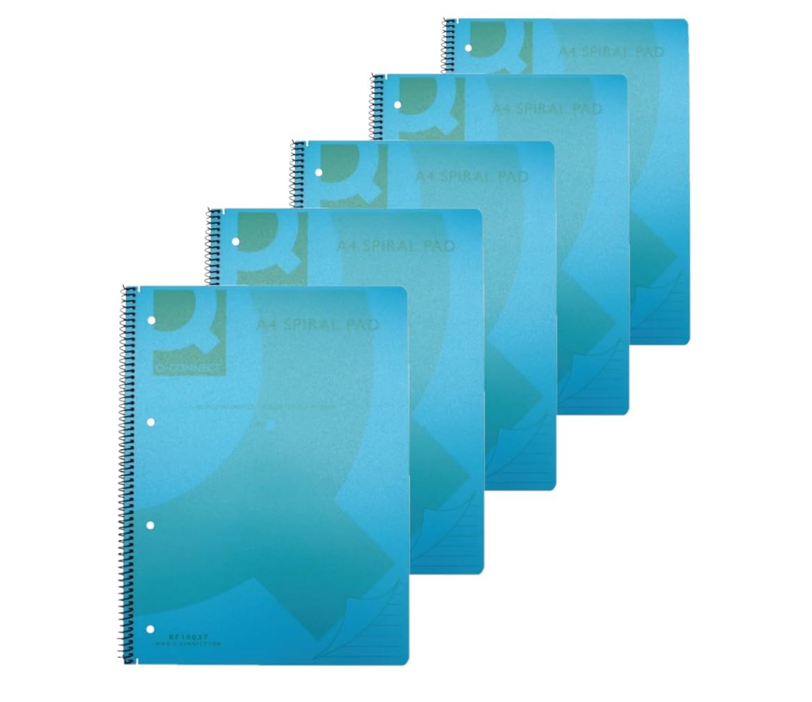 Q-Connect Spiral Bound Polypropylene Notebook 80 Single Pages, A4, Blue, Pack of 5