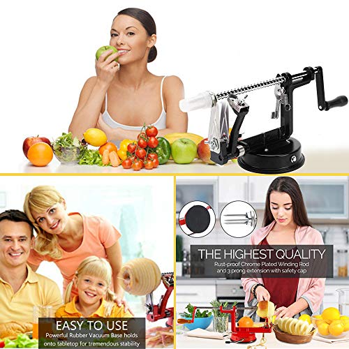 Apple Peelers, 3 In 1 Stainless Steel Apple Peelers Corer Slicer with Suction Base Spiral