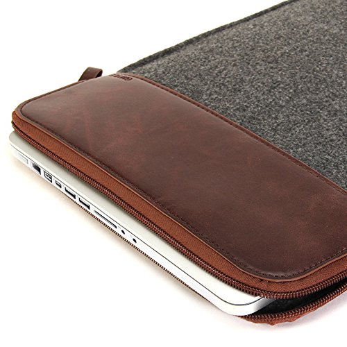 GMYLE Felt Sleeve for MacBook Pro Retina 15 inch (A1398) & Pro 15 inch (A1286) - Dark Grey & Brown Soft Bag Case Cover