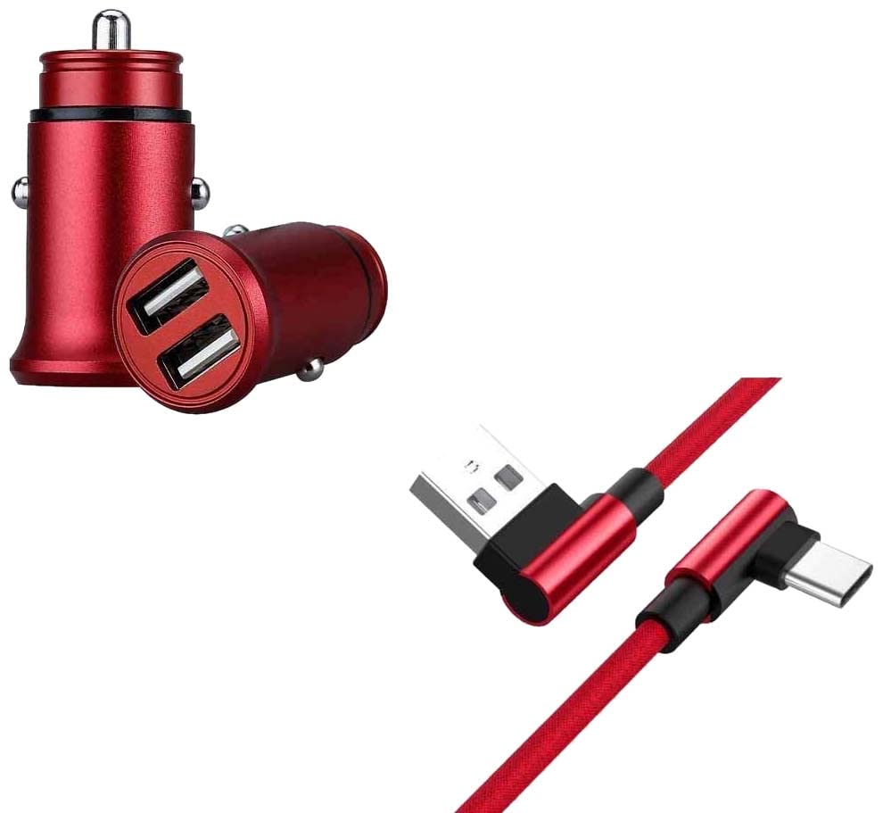 Pack for Xiaomi Mi 9T Type C Smartphone (90 Quick Charge Cable + Mini Double Cigarette Lighter Socket) (Red)