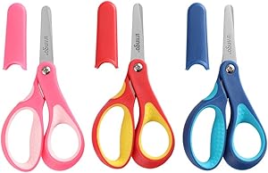 LIVINGO 5" Small School Student Blunt Tip Kids Craft Scissors, Sharp Stainless Steel Blades Safety Soft Grip Handles for Children Cutting Paper, Assorted Color, 3 Pack