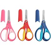 LIVINGO Kids Scissors 3 Pack, 5" Blunt Safety School Craft | Stainless Steel Blade, Comfort Grip, Ages 4+, Preschool Classroom, Paper Craft Activities, Assorted Colors