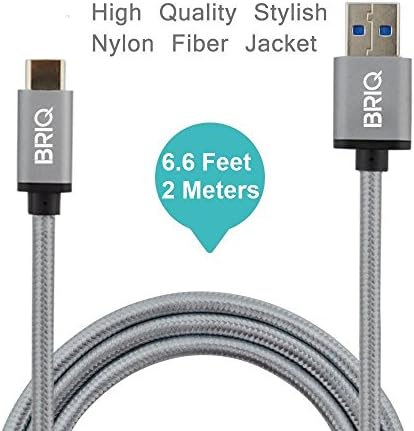 BRIQ - Space Grey 2 Meter 6.6 Feet Braided High quality, High Speed USB 3.1 Type C USB C - USB A 3.0 Fastest Data Transfer Charger Cable for Supported Devices