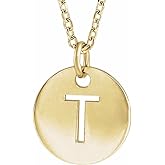 Sonia Jewels Solid 14k Yellow Gold Alphabet Initial Letter T Charm Pendant Chain Necklace Adjustable 16" to 18" (10mm)