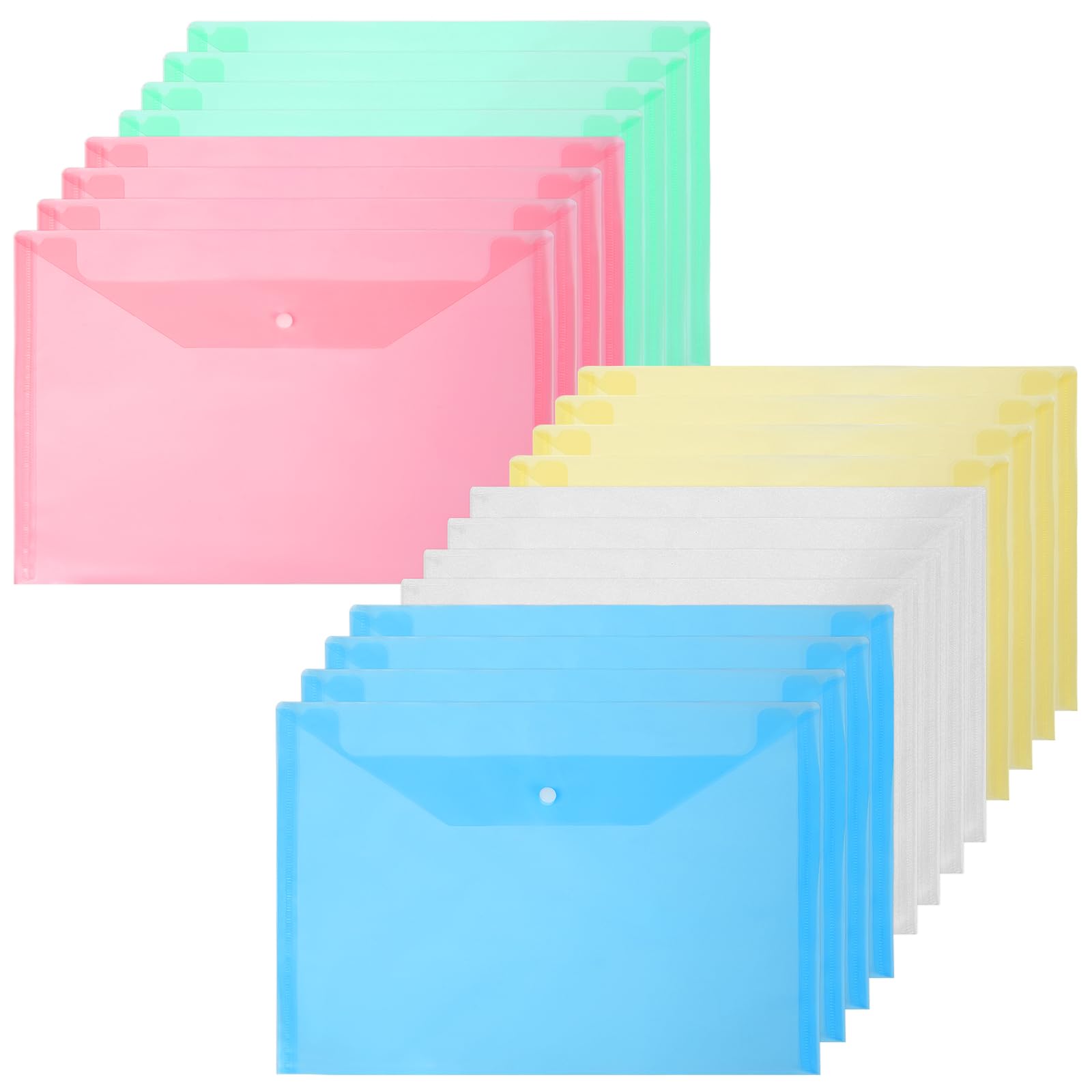 Vicloon Plastic Wallets, 20 Pcs A4 File Folders Foolscap Document Wallet Document Files Popper Wallet Envelope Folders for School Office Homework Travel Storage Bags