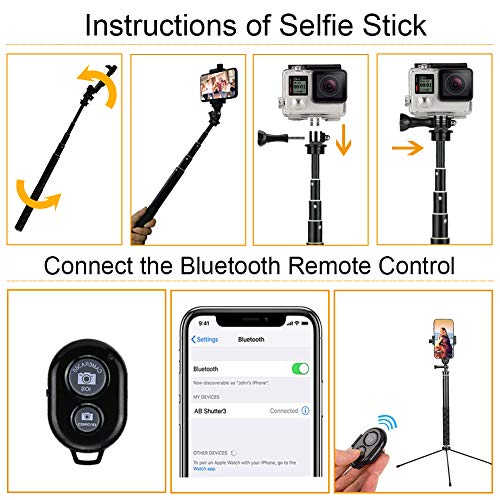 Selfie Stick Separable Tripod Stand 52in Extendable w/Rotatable Phone Holder and Bluetooth Remote for Desktop/Floor/Monopod Photo Video Live Stream Fit for 4.2-7 inch iPhone Android Phone Samsung