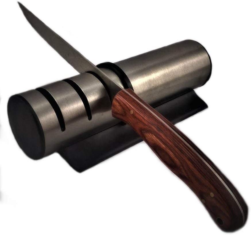 Stainless Steel Professional Knife Sharpener - 3 Stage Complete Manual Sharpening and Maintenance System for all Kitchen Knife Sizes, fishing knives, pocket knives, sport knives, by JazzyD TM