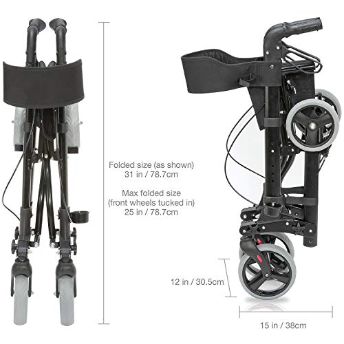 HealthSmart Walker Rollator With Seat And Backrest, Adjustable Handle