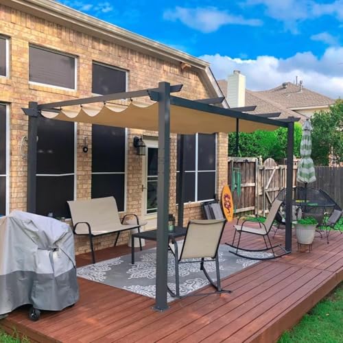 Domi Outdoor Living 10’ X 10’ Outdoor Retractable Pergola with Weather-Resistant Canopy Aluminum Garden Pergola Patio Grill Gazebo for Courtyard image 21