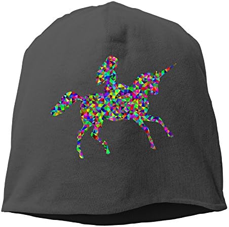 YUVIA Woman Riding Unicorn Men's&amp;Women's Patch Beanie JoggingBlack Cap For Autumn And Winter