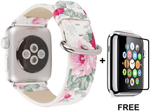 Apple Watch Band With Free Tempered Glass Screen Protector 42mm, Jimbird Soft PU Leather Replacement Strap Wrist Band for Women Nike+, Series 3, Series 2, Series 1, Sport, Edition