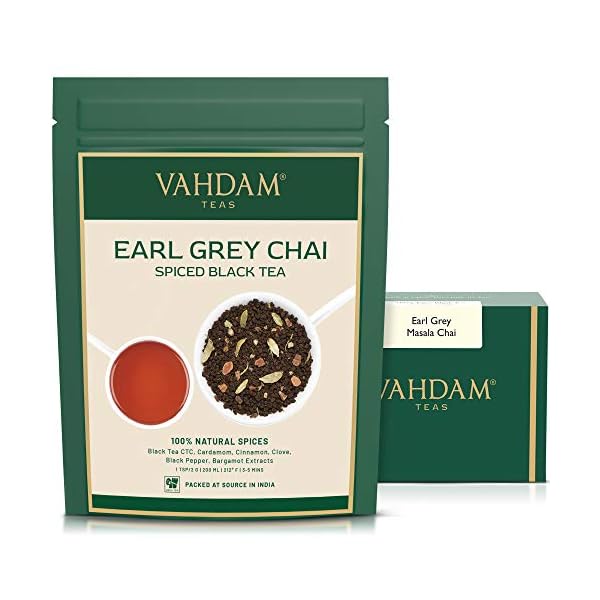 VAHDAM, Earl Grey Masala Chai Tee (100 Tassen) | 100% NATÜRLICHE GEWÜRZE | Schwarzer Tee mit Bergamottenöl | Gewürzter…