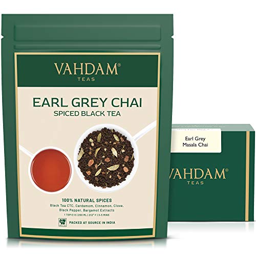 VAHDAM, Earl Grey Masala Chai Tee (100 Tassen) | 100% NATÜRLICHE GEWÜRZE | Schwarzer Tee mit Bergamottenöl | Gewürzter…