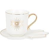 Hemoton Turkish Blue Eye Coffee Cup with Saucer Set, 6.7 OZ Ceramic Evil Eye Drinking Cup Symbol of Protection Amulet Tea Milk Water Mug