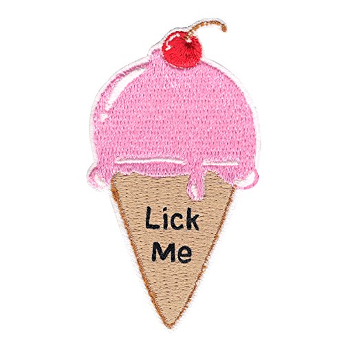 Pink Ice Cream Lick ME DIY Iron On Embroidered Applique Patch