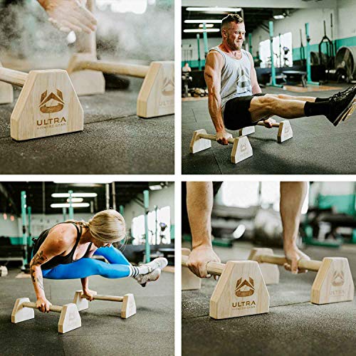 Ultra Fitness Gear 18 Inch Parallettes, Wooden Push Up Bar. Good for L Sits, Jump Throughs, Handstand Pushups and Calisthenics