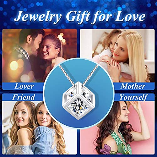 DOMEI Sterling Silver Pendant Necklaces for Women Girls, Jewelry for Mom Girlfriend Wife Friends with Sparkling Round Cubic Zirconia (Magic Cube)