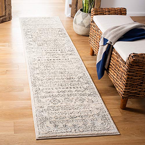 SAFAVIEH Tulum Collection Runner Rug - 2' x 7', Ivory & Grey, Moroccan Boho Dis…
