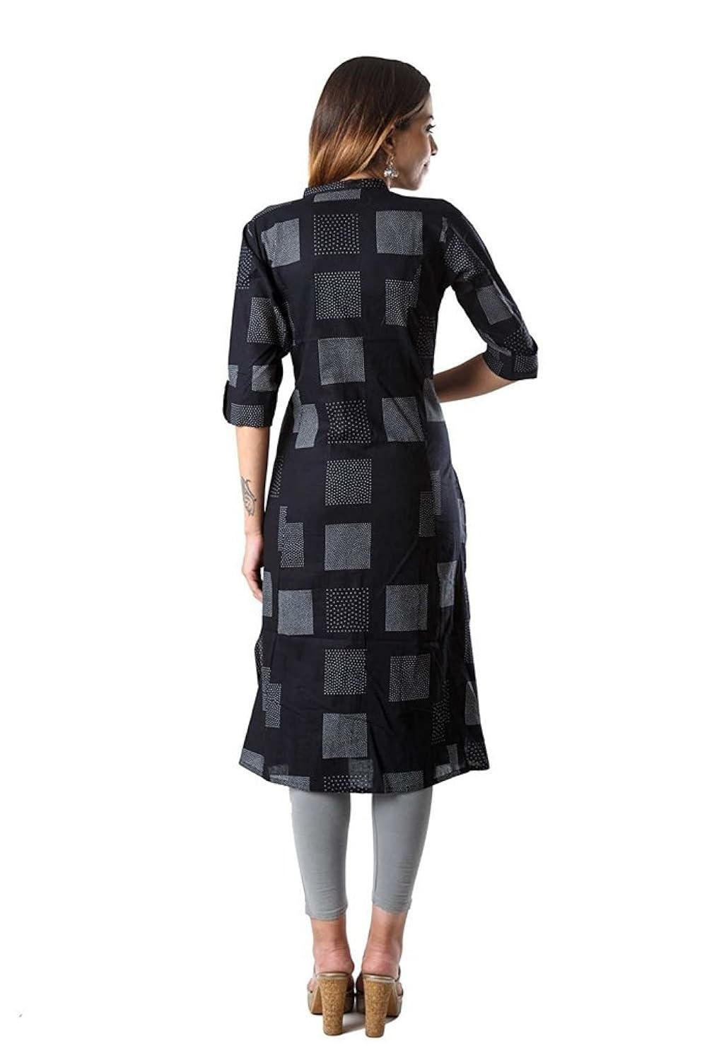 anjushree choice women's black cotton straight kurti