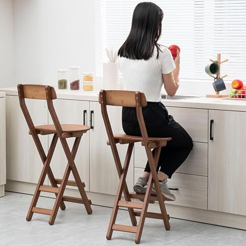 Zucng Bamboo Folding Bar Stool Kitchen Counter Stools with Backrest and Footrest, Portable Bar Chairs for Home Kitchen Island Breakfast, No Assembly, Brown