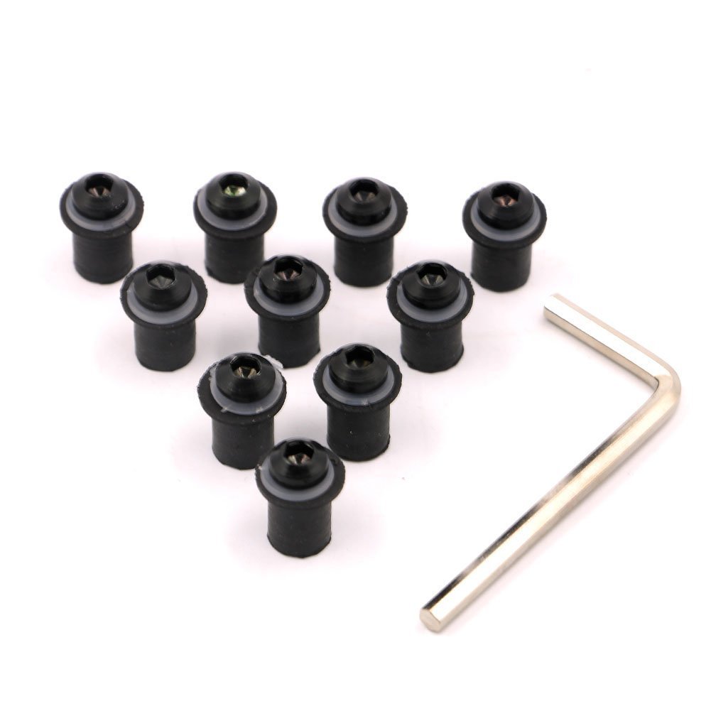 Alpha Rider Universial 10x Windshield Bolts 5MM Windscreen Mounting Screws for kawasaki Ninja 500 1987-1993 EX500A | Ninja 500 1994-1996 EX500D | Ninja 500R 1997-2009 EX500D Black