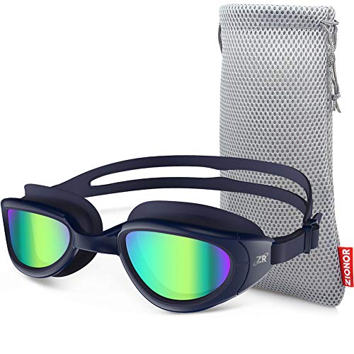 Zionor Swimming Goggles, G6 Non Polarized Swim Goggles UV Protection Watertight Anti-Fog Adjustable Strap Comfort fit for Unisex Adult Men and Women (Non-Polarized Mirror Gold Lens Navy Frame)