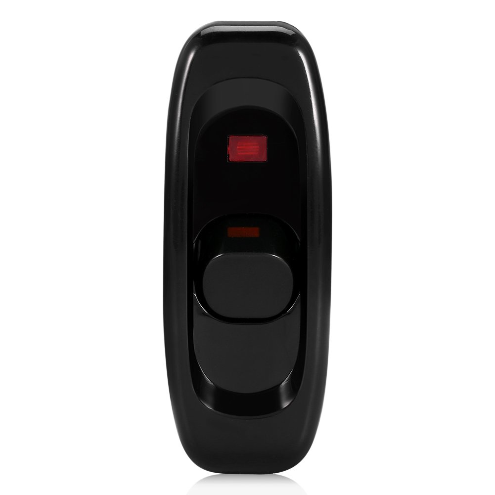 Lamp switch, inline rocker switch for desk lamp, AC 250V 10A feed-through ON/OFF cord switch with LED indicator, single pole single throw (SPST) black cable switch