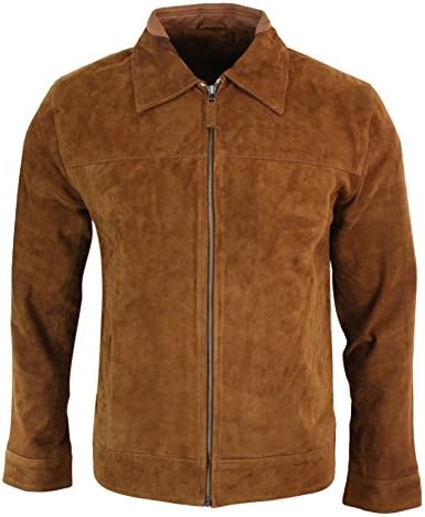 Infinity Mens Retro Tan Goat Suede Leather Bomber Varsity Jacket