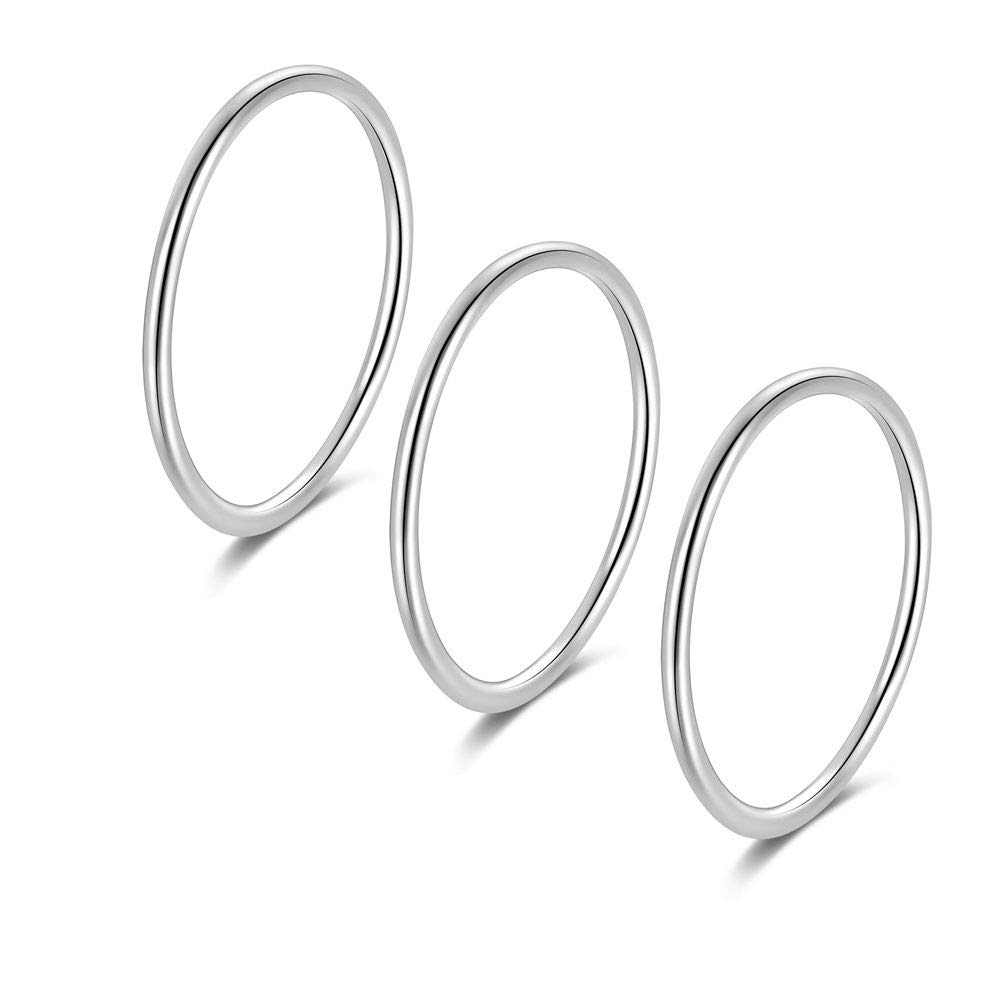 Minimalist Knuckle Rings Set 1.2MM Thin Line Stackable Stacking Midi Thumb Band Ring 925 Sterling Silver for Women SizeQ 1/2