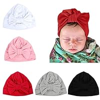 LERTREE 5 Pack Newborn Baby Solid Knot Hats Baby Girls Toddler Turban Bow Cap Infant Head Cap