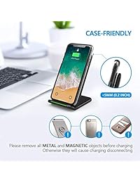 Cargador inalámbrico rápido Seneo WaveStand 046 10W Carga rápida para Galaxy S10 S9 S9+ S8 S8+ Note 9 Note 8, Qi-Certified Compatible iPhone Xs Max XS XR X 8 8Plus y todos los teléfonos habilitados para Qi (sin adaptador CA), Negro