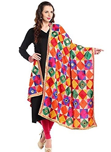 fashion tree women's chiffon phulkari dupatta ft678, multicolour, free size