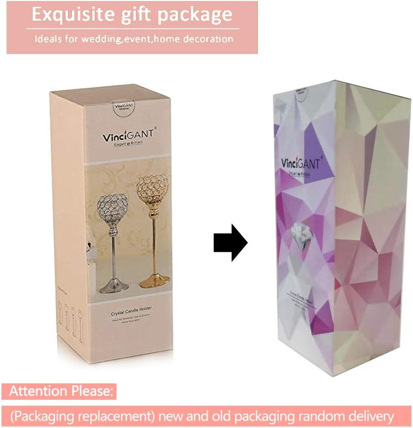 VINCIGANT Modern Silver Crystal Candle Holders/Decorative Candle Lanterns for Anniversary Celebration,Dining Room Coffee Table Decorative Centerpiece/Housewarming Gifts,Set of 2: Home & Kitchen