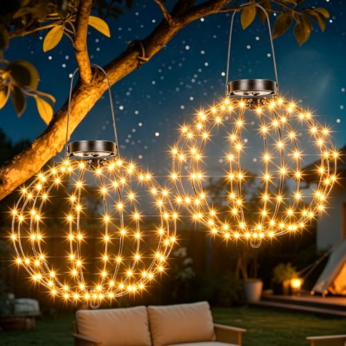 ZAIYW Pack of 2 Solar Light Ball Hanging Outdoor, 30 cm Solar Hanging LED Ball Lights with 8 Modes Timer, 240 LED Foldable Waterproof Light Ball for Garden Balcony Party Decoration (Warm White)