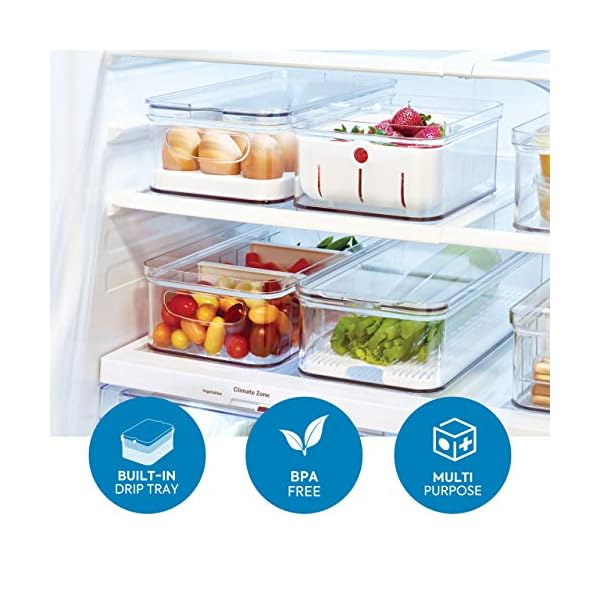 iDesign-71640EU-Fridge-Storage-Box-for-Fruit-and-Berries-Kitchen-Storage-Made-of-BPA-Free-Plastic-Kitchen-Organiser-for-Food-with-Built-in-Drip-Tray-Clear-216-cm-x-165-cm-x-95-cm iDesign71640EU Refrigerator Box for Fruit and Berries, BPA-free Plastic Storage Container, Kitchen Food Box with…