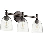 Quorum International Rossington 3-Light Vanity Light | Oiled Bronze Finish | Clear Seeded Glass Shades | Transitional Bathroo